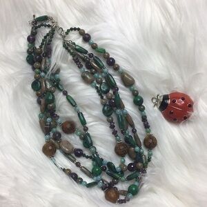 3-strand, faux stone, 18” vintage necklace, EUC.